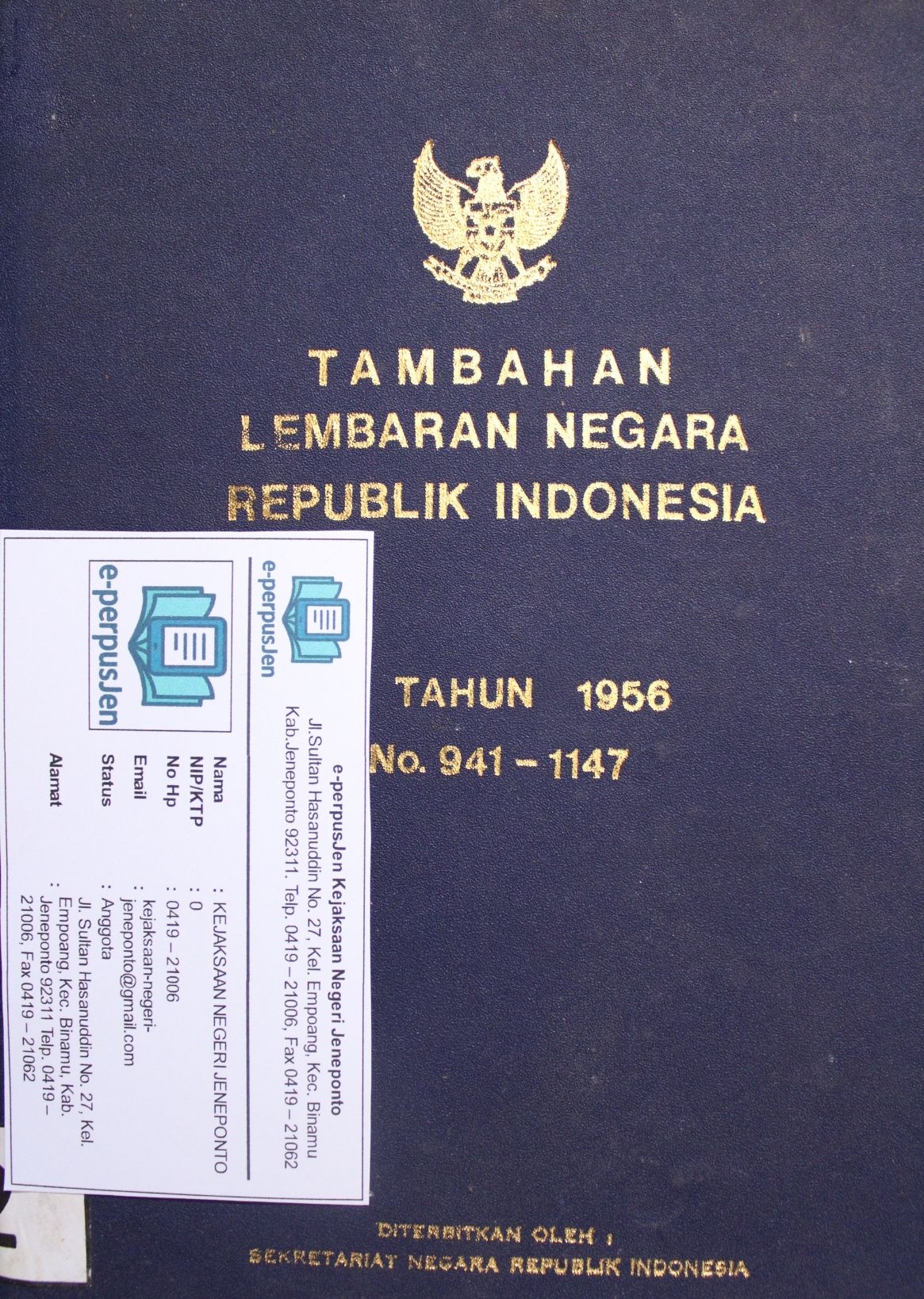 Tambahan Lembaran Negara RI  No Urut  941-147